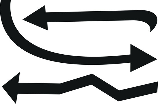 Three black arrow shapes with varying curves against a white background