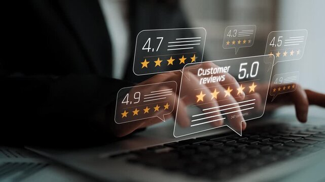 Customer centric review and rating system support product review, digital rating concept, and customer give good trust by visualizing people choice through stars and feedback content technology Marrow