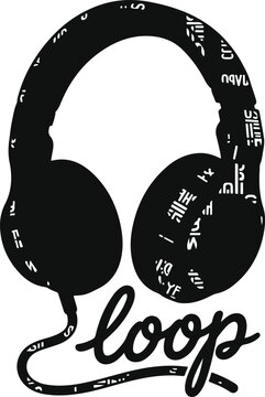 Creative headphones logo design with loop text and binary code pattern isolated on transparent background