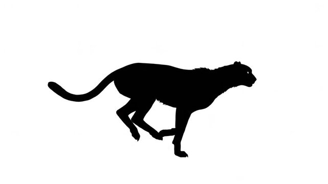2D animated black silhouette of a running cheetah on white background