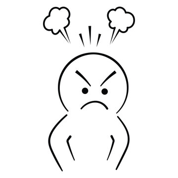 Angry Face Character With Steam Clouds and Frowning Expression
