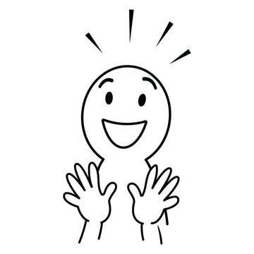 Excited Happy Face Character With Raised Hands and Surprise Lines