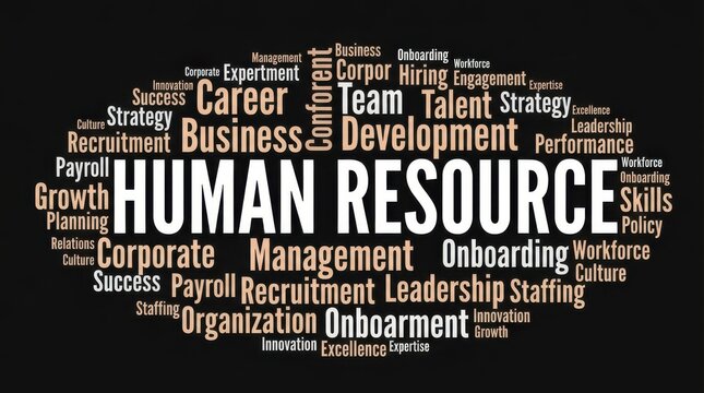 Human resource word cloud business concept organization management career talent hiring.