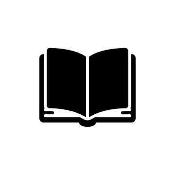 Open book silhouette icon featuring black simple graphic style for educational web design templates research digital library studies or academic literature projects.