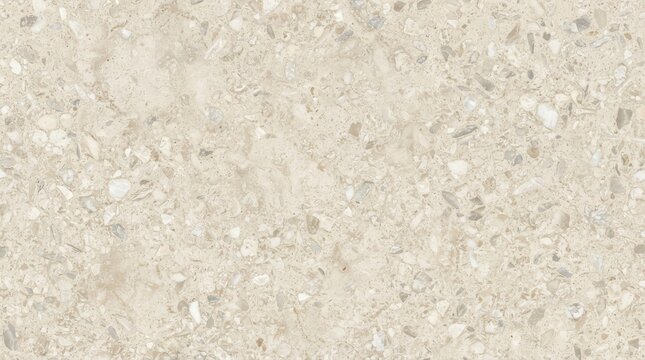 Light beige terrazzo stone surface with fine mineral particles and speckled aggregate texture for interior flooring or wall cladding