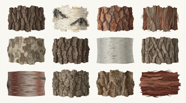 Twelve Tree Bark Textures and Patterns Vector Collection