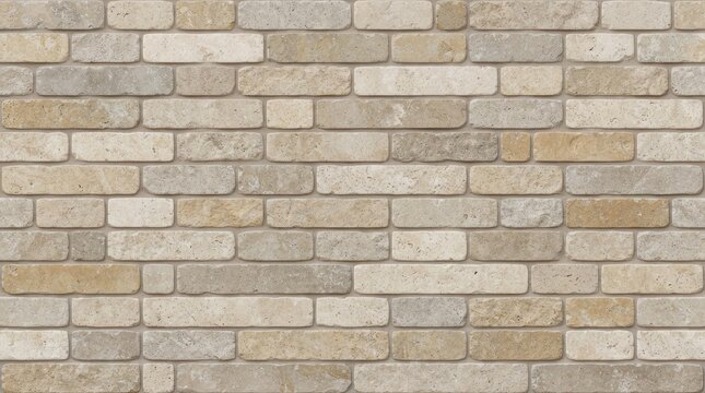 Rustic brick wall texture featuring a mix of light beige, tan, and gray rectangular bricks with visible mortar lines for an industrial aesthetic