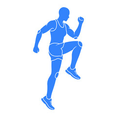 Fototapeta premium Blue silhouette of a man exercising, high knee running, fitness illustration