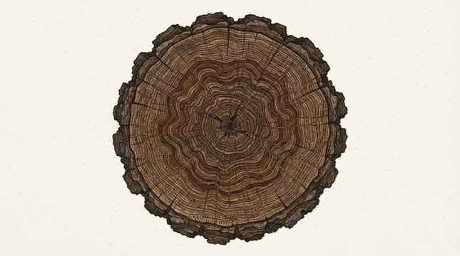 Intricate Tree Ring Cross-Section Vector with Stippled Pith Core