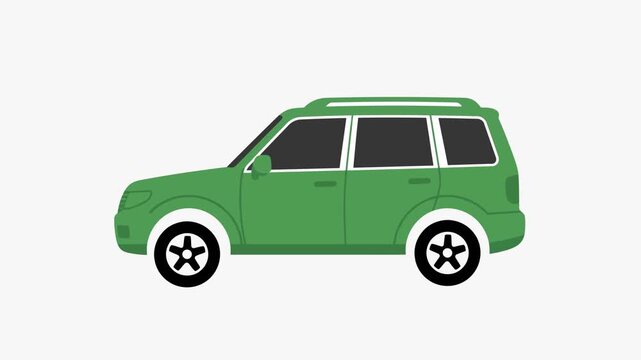 Green Cartoon SUV with Roof Rack on White Background