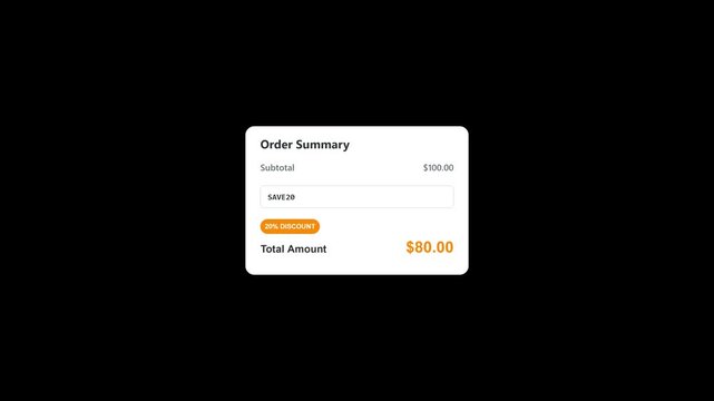 Order summary interface showing discount code application and price reduction from hundred to eighty five dollars.