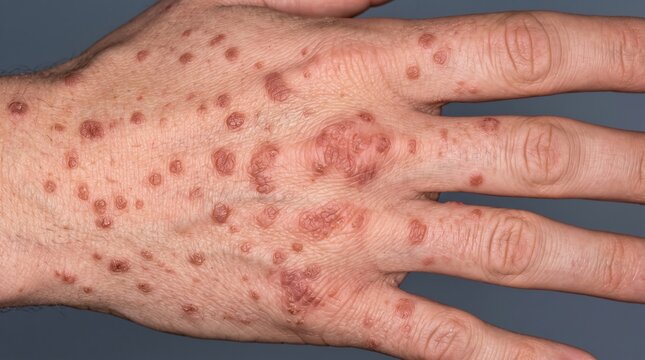 Clinical Manifestation of Scaly Papular Rash and Lichenoid Lesions on Dorsum of Hand
