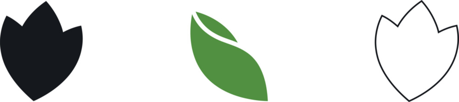 Three different styles of leaf icons representing nature and organic concepts