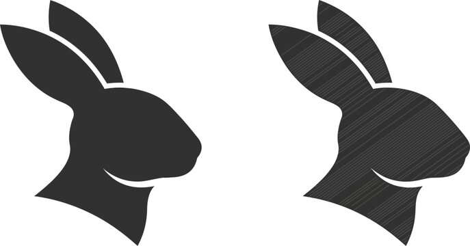 Minimalist rabbit head silhouettes facing right isolated on a clean white background vector illustration