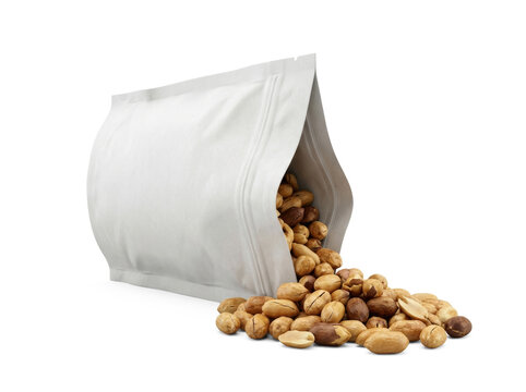 Snack nuts bag, white blank food pouch, product packaging mockup