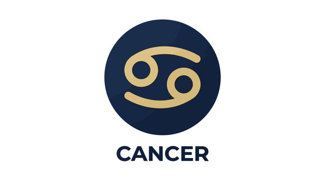 Cancer zodiac sign symbol featuring a golden crab icon isolated on a circular deep blue background
