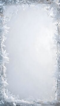 Vertical White Winter Background with Frosted Snow Frame