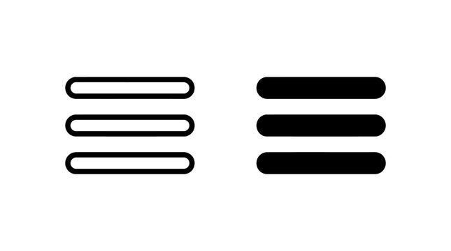 Hamburger menu icons with simple line art and solid black fill style for website navigation and mobile interface design.