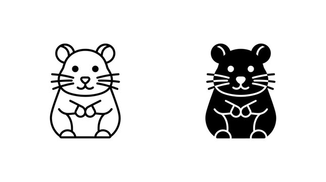 Hamster icons set featuring minimalist black line art and solid silhouette style for pet shop or veterinary animal website design.