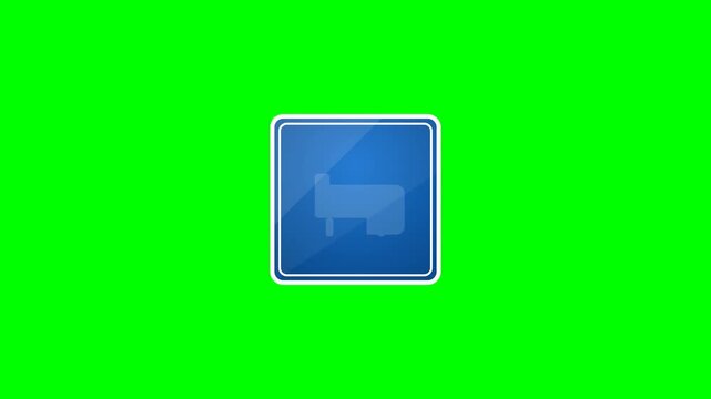 Premium commercial microstock asset featuring a static blue Lodging sign with a white bed symbol that blinks regularly.