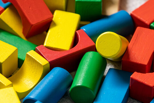 Colorful Wooden Building Blocks Close-Up
