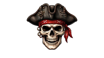 Naklejka premium A detailed pirate skull with hat and bandana, suitable for halloween themes