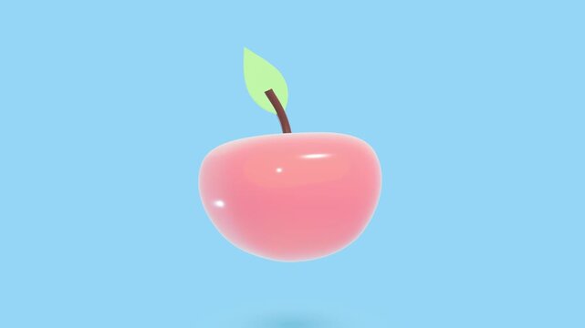 Six glossy pink apples floating on a solid blue background