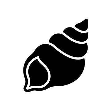 Black seashell silhouette isolated on transparent background for beach decoration and summer design elements.