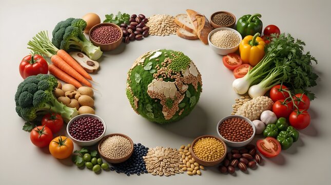 fresh vegetables grains and natural ingredients arranged for healthy meal preparation