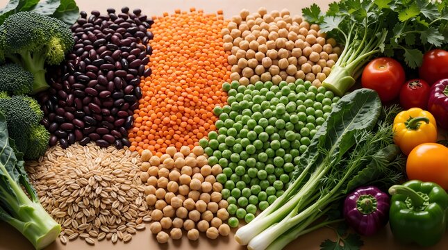 colorful assortment of beans and legumes arranged as nutritious food ingredients