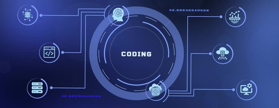 Coding and Software Development Concept With Digital Networks, Programming Systems and Cloud Technology.