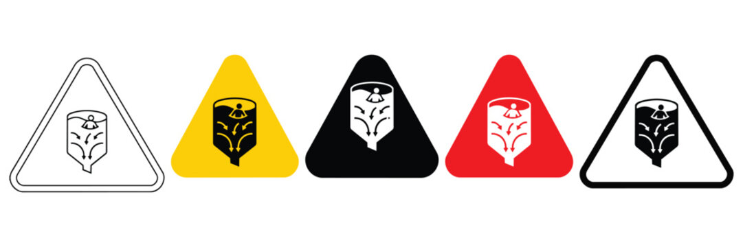 Warning sign set with abstract industrial filter or mechanical process icons industrial mechanical triangle attention technical engineering