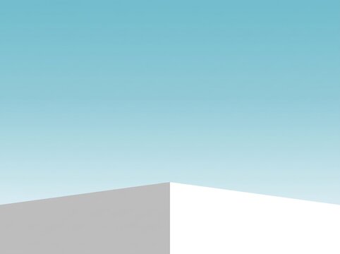 Abstract geometric composition with white planes and soft blue gradient background for minimalist architectural style.