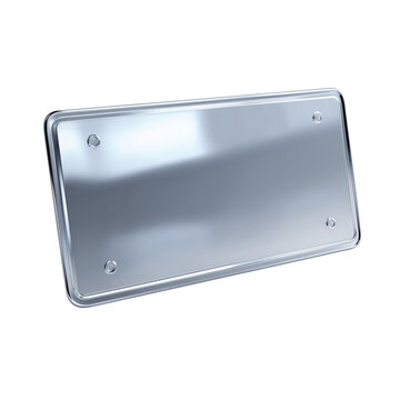 Modern chrome license plate frame with four screw holes for vehicle customization
