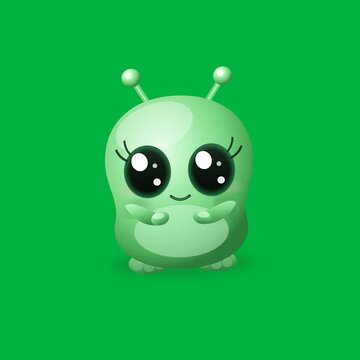 Cute Green Cartoon Alien Character Smiling