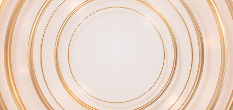 Elegant background featuring concentric golden rings on a soft beige textured surface