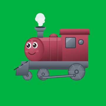 Cute Cartoon Red Steam Locomotive Character with Smiling Face