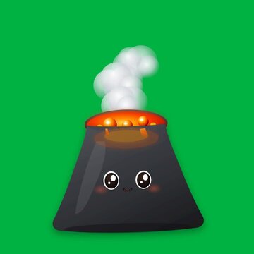 Cute Cartoon Volcano Erupting Lava Animation on Green Screen
