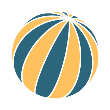 A round sphere built from alternating vertical striped bands creates a strong 3D volume. It works as a globe, ball, planet or logo mark for themes of world, unity, balance, geometry and motion.