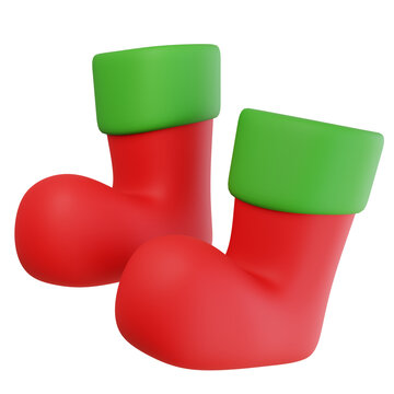 3D icon of a festive red santa claus boot for christmas decoration seasonal celebration