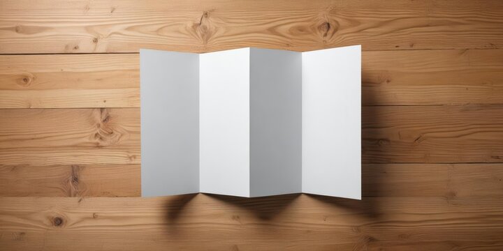 Mockup of opened four fold brochure on wooden background , visual aid, creative,  visual aid, creative, illustration