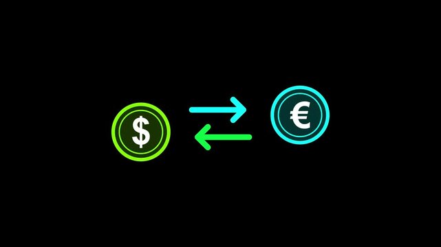 Money exchange icon animation. dollar to euro change animation icon concept. Money Exchange Icon Animation, Dollar to Euro Currency Conversion
