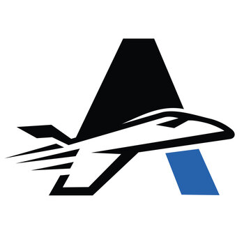 Letter A with plane, logo suitable for aviation technology industries. logo design vector.