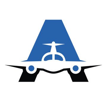 Letter A with plane, logo suitable for aviation technology industries. logo design vector.