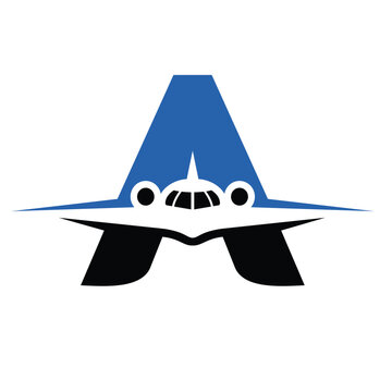 Letter A with plane, logo suitable for aviation technology industries. logo design vector.