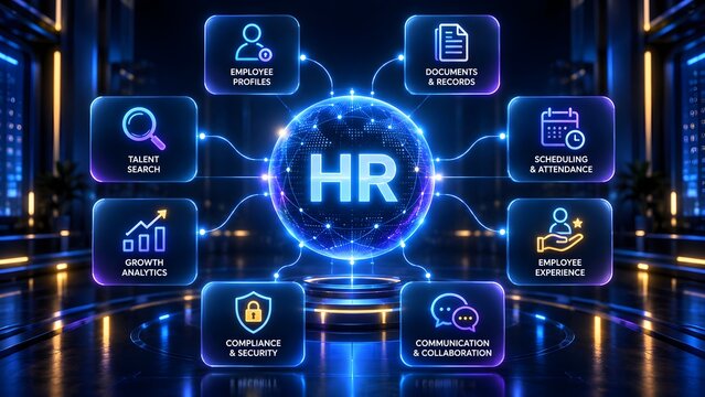 HR Management Software Platform Dashboard with Operational Modules