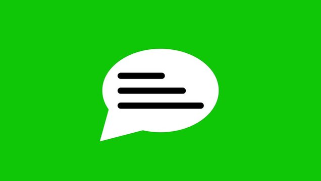 Chat Bubble Message Icon Animation with Text Lines on Black Background, Online Communication and Messaging Concept