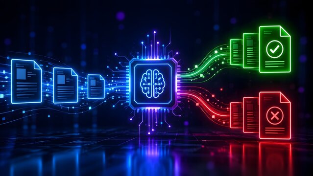 Artificial Intelligence Document Processing and Data Classification Concept