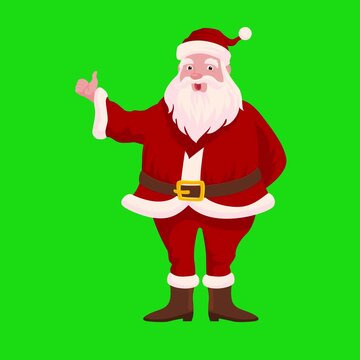 Santa Claus Giving Thumbs Up at Camera Christmas Animation on Green Screen
