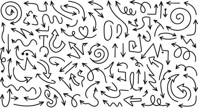 Hand drawn arrows set, collection of doodle style vector arrows
